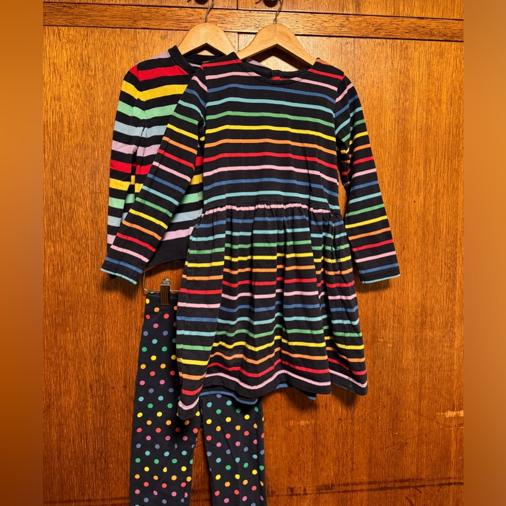 Primary girls rainbow leggings dress cardigan sweater lot size 6-7